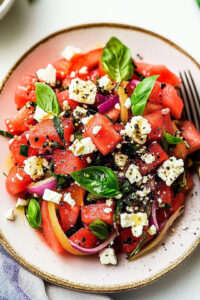 Watermelon Salad with Feta, Onion, and Basil