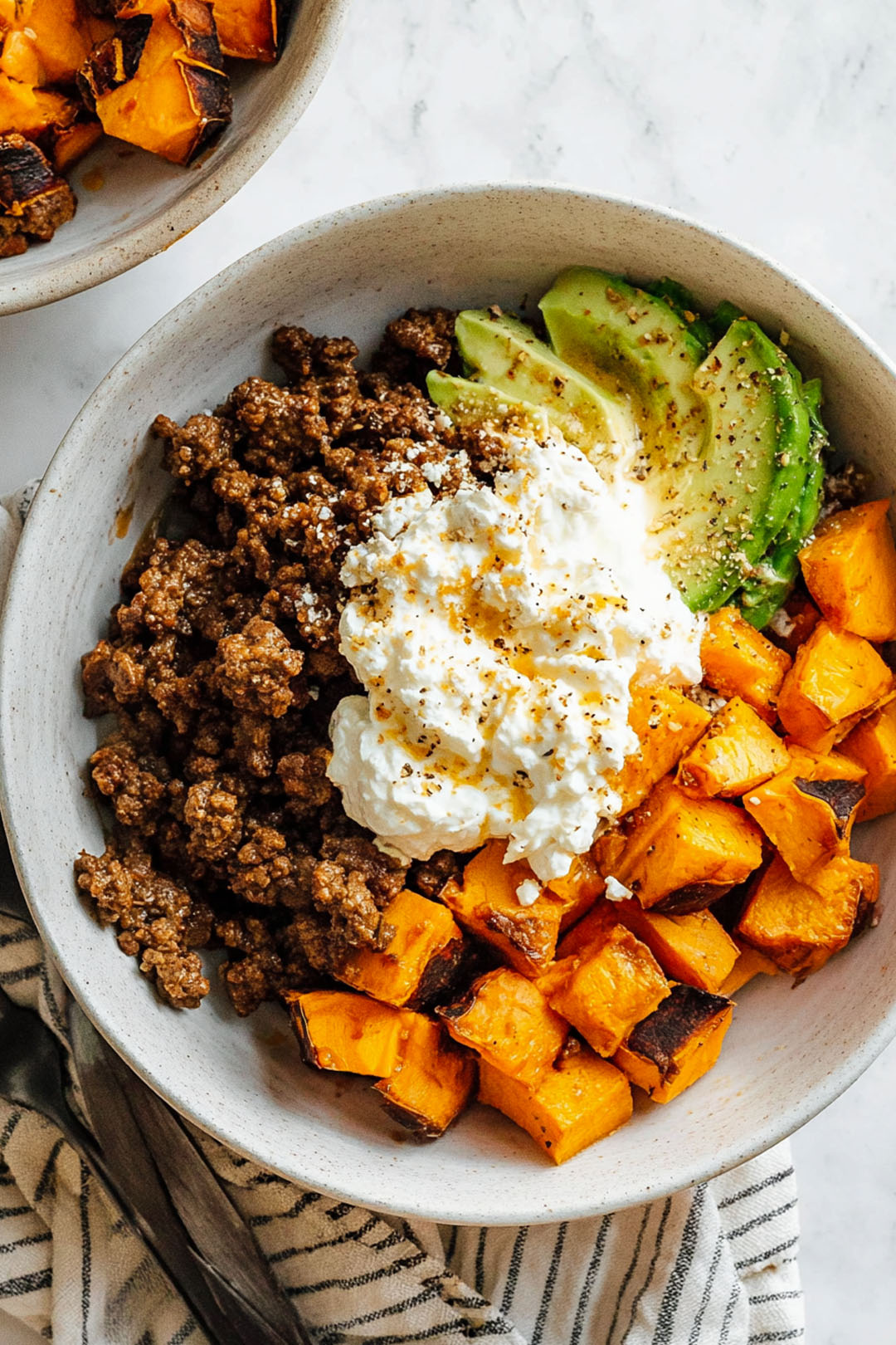Cottage Cheese Sweet Potato Beef Bowl