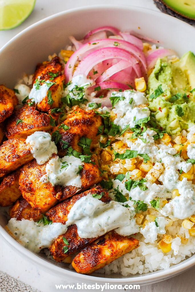 Street Corn Chicken Rice Bowls