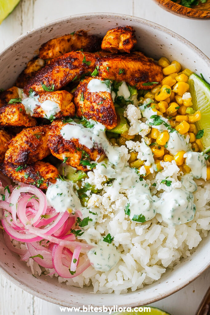 Street Corn Chicken Rice Bowls