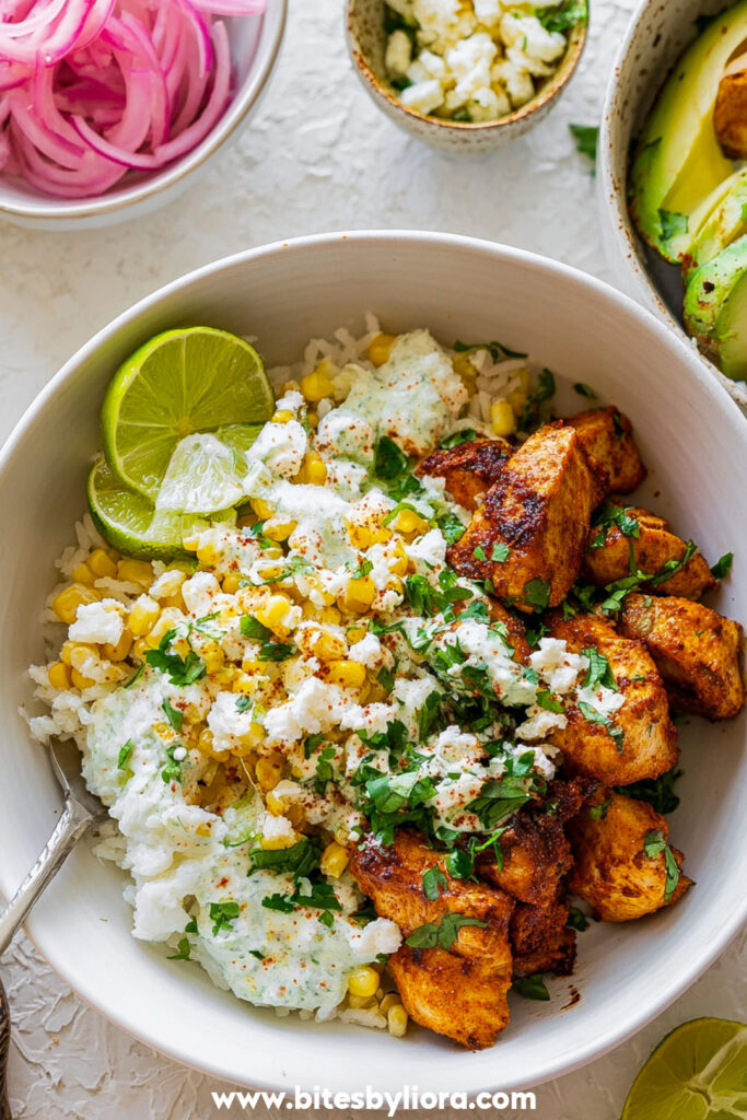Street Corn Chicken Rice Bowls