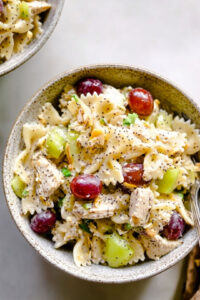 Poppy Seed Chicken Pasta Salad with Grapes and Almonds